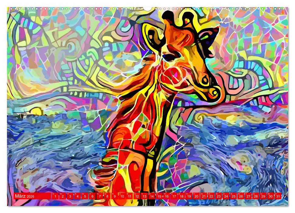 Kunstkalender. Farbenfrohe Tier-Illustrationen (CALVENDO Premium Wandkalender 2026)