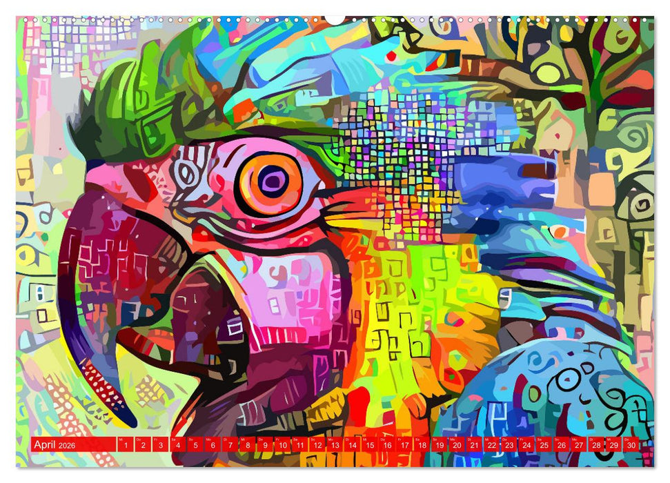 Kunstkalender. Farbenfrohe Tier-Illustrationen (CALVENDO Premium Wandkalender 2026)