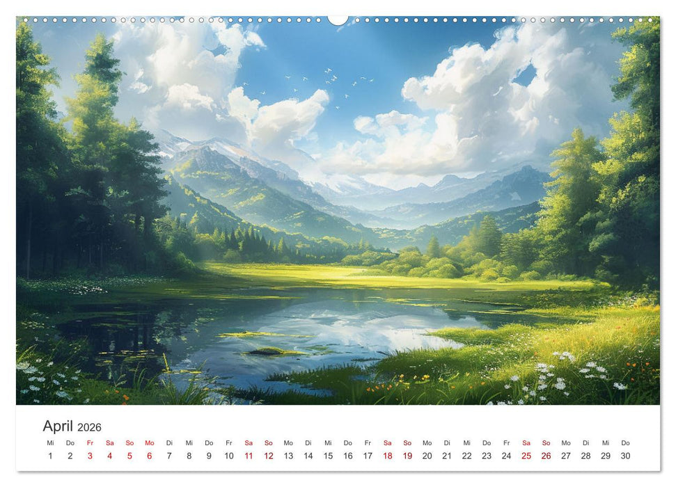 Anime - Welten: Eine Reise durch verträumte Welten (CALVENDO Premium Wandkalender 2026)