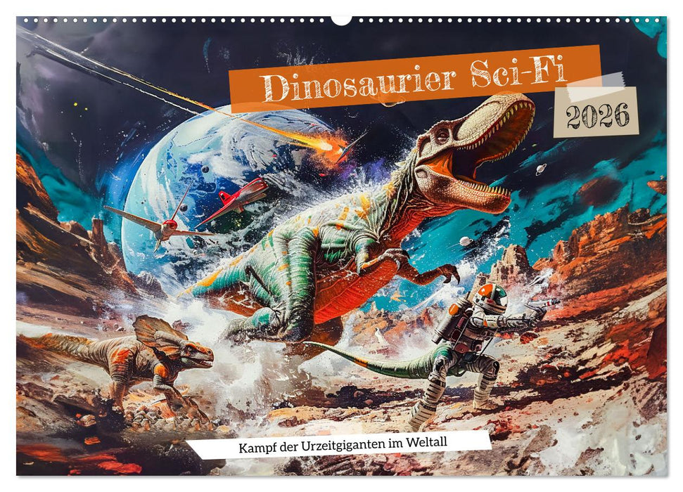 Dinosaurier Sci-Fi - Kampf der Urzeitgiganten im Weltall (CALVENDO Wandkalender 2026)