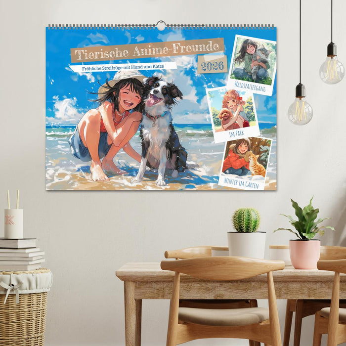 Tierische Anime-Freunde - Fröhliche Streifzüge mit Hund und Katze (CALVENDO Wandkalender 2026)
