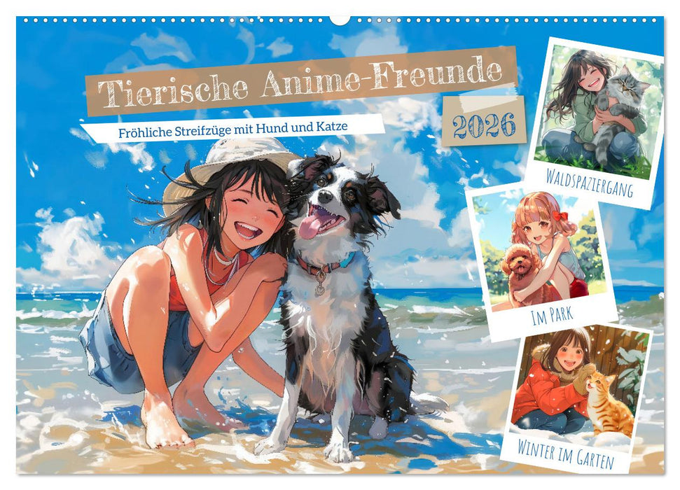 Tierische Anime-Freunde - Fröhliche Streifzüge mit Hund und Katze (CALVENDO Wandkalender 2026)