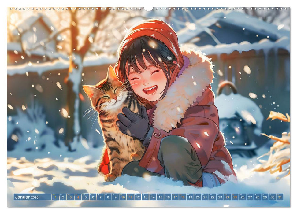 Tierische Anime-Freunde - Fröhliche Streifzüge mit Hund und Katze (CALVENDO Wandkalender 2026)