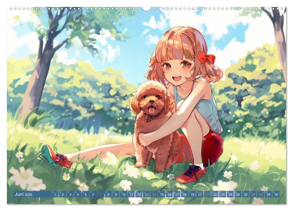 Tierische Anime-Freunde - Fröhliche Streifzüge mit Hund und Katze (CALVENDO Wandkalender 2026)