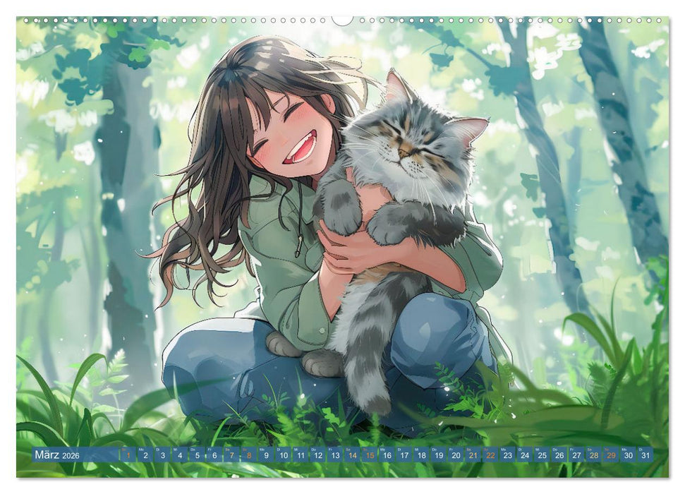 Tierische Anime-Freunde - Fröhliche Streifzüge mit Hund und Katze (CALVENDO Premium Wandkalender 2026)