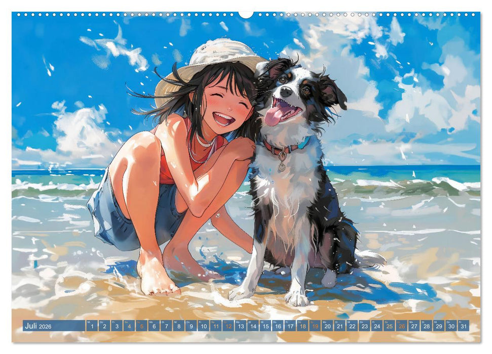 Tierische Anime-Freunde - Fröhliche Streifzüge mit Hund und Katze (CALVENDO Premium Wandkalender 2026)
