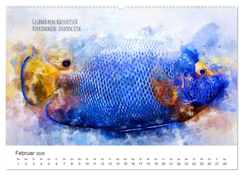 Exotische Fische - Die schönsten Fische der Welt in Aquarell (CALVENDO Premium Wandkalender 2026)