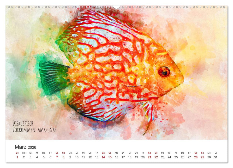 Exotische Fische - Die schönsten Fische der Welt in Aquarell (CALVENDO Premium Wandkalender 2026)