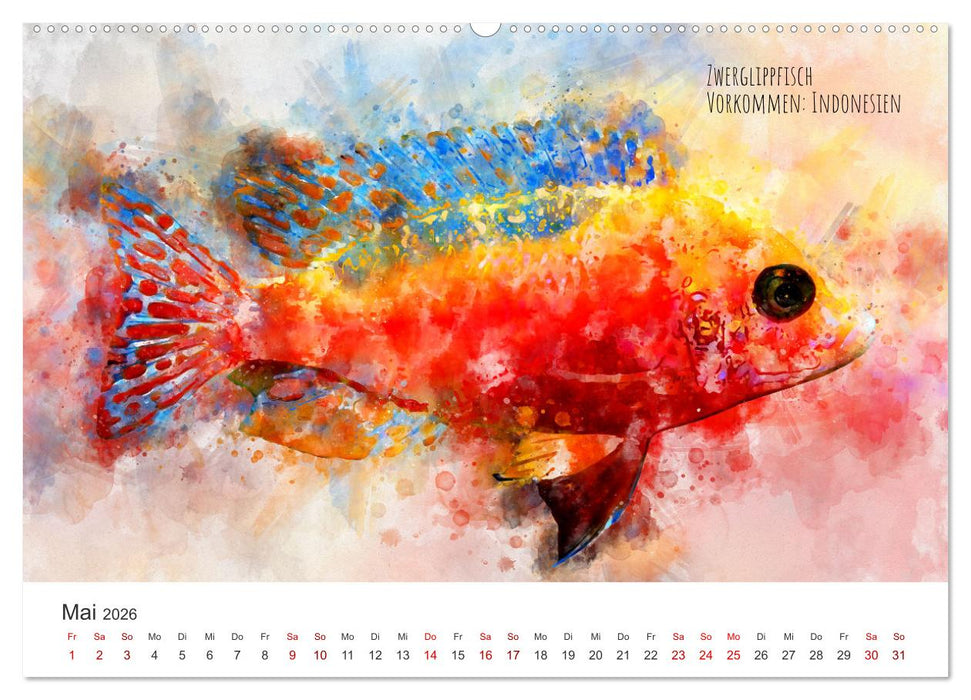 Exotische Fische - Die schönsten Fische der Welt in Aquarell (CALVENDO Premium Wandkalender 2026)