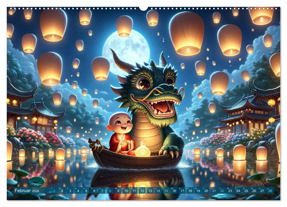 Mönch und Drache: Vier Jahreszeiten im Tempelgarten (CALVENDO Wandkalender 2026)