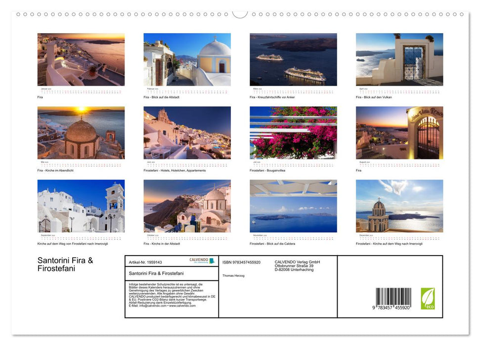 Santorini Fira & Firostefani (CALVENDO Premium Wandkalender 2026)