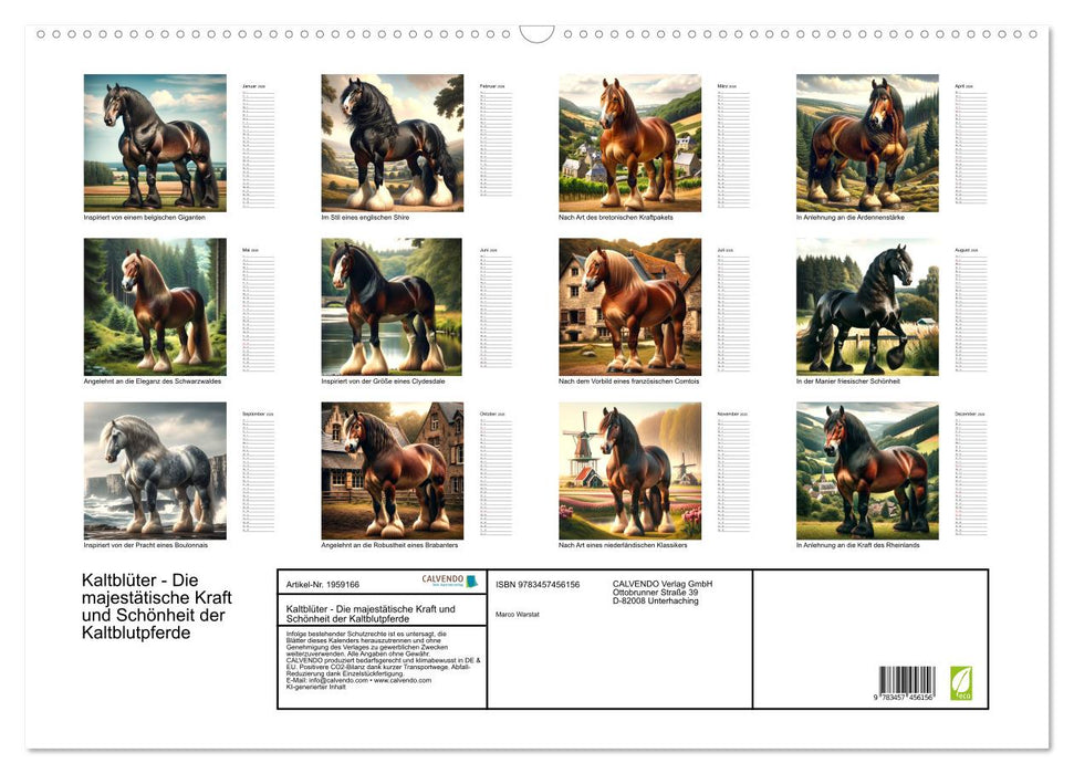 Kaltblüter - Die majestätische Kraft und Schönheit der Kaltblutpferde (CALVENDO Wandkalender 2026)