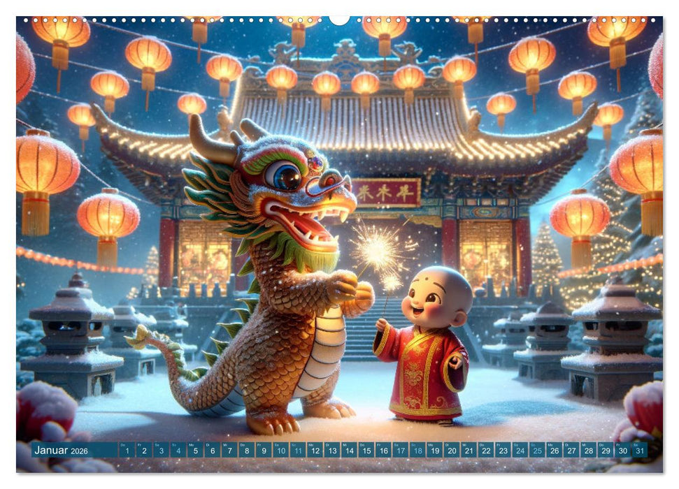 Mönch und Drache: Vier Jahreszeiten im Tempelgarten (CALVENDO Premium Wandkalender 2026)