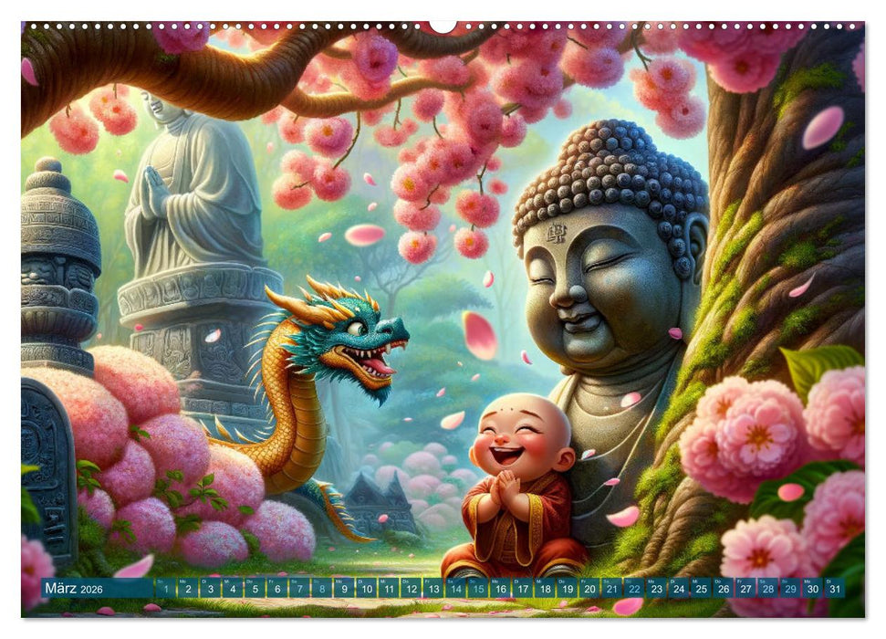 Mönch und Drache: Vier Jahreszeiten im Tempelgarten (CALVENDO Premium Wandkalender 2026)