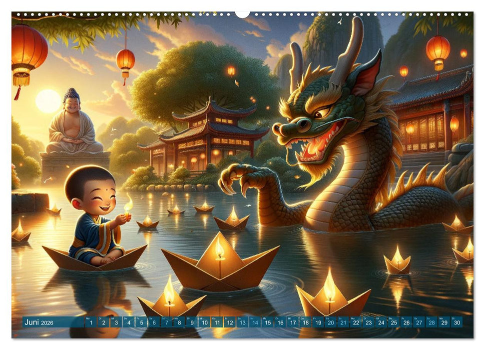 Mönch und Drache: Vier Jahreszeiten im Tempelgarten (CALVENDO Premium Wandkalender 2026)