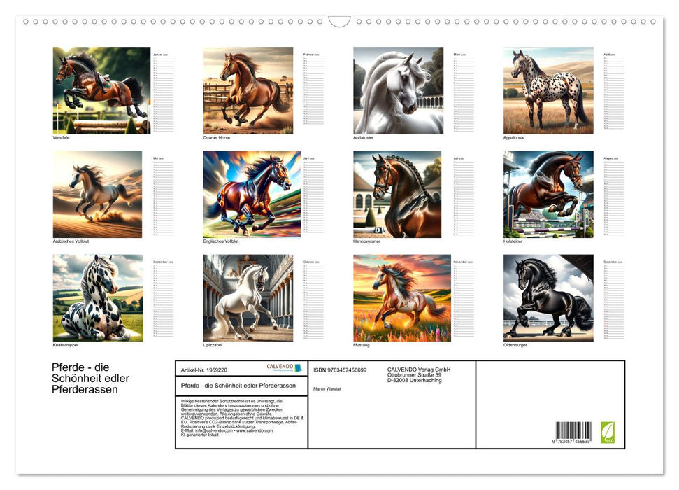 Pferde - die Schönheit edler Pferderassen (CALVENDO Wandkalender 2026)