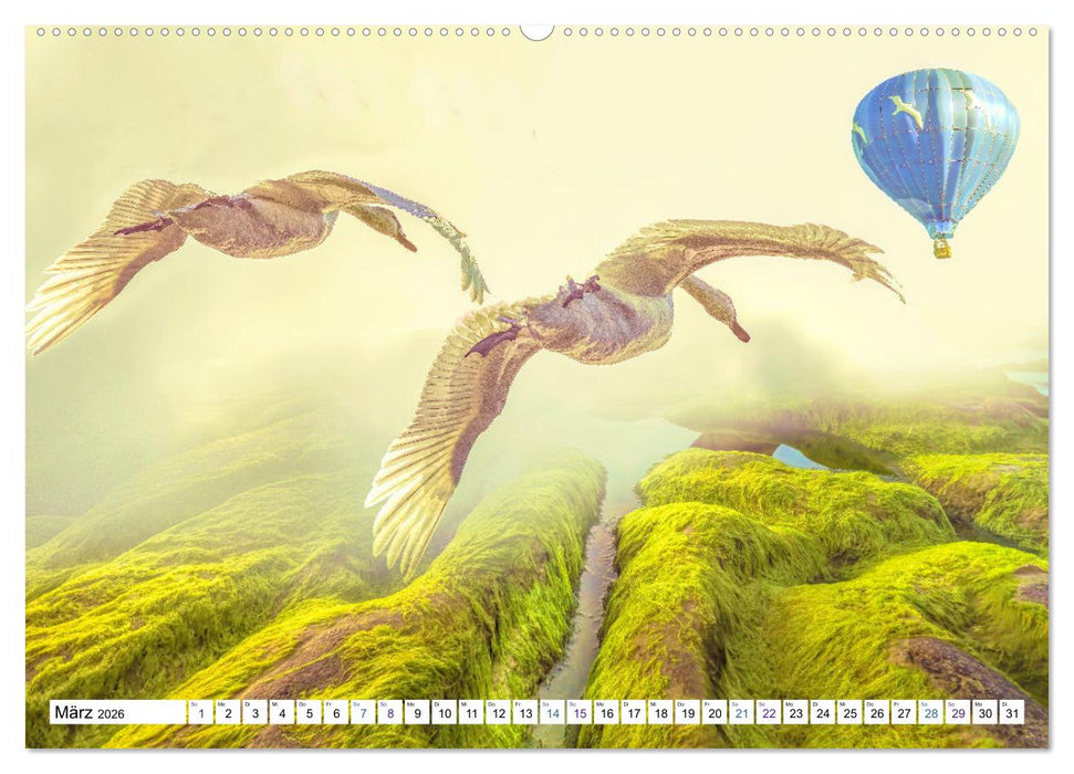 Fliegen, Fliegen - humorvolle Montagen (CALVENDO Premium Wandkalender 2026)