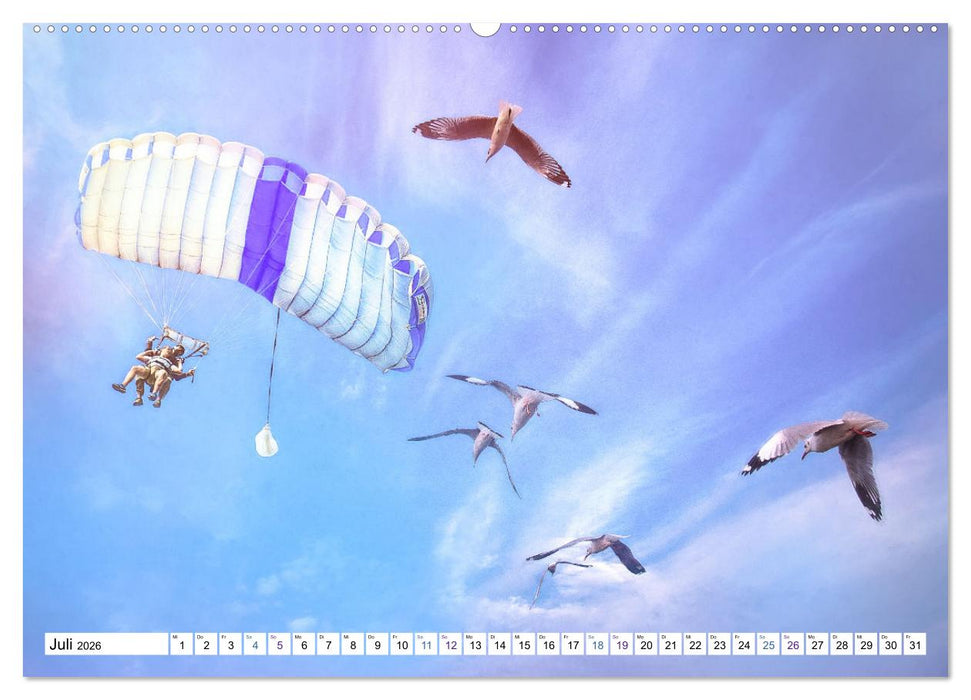 Fliegen, Fliegen - humorvolle Montagen (CALVENDO Premium Wandkalender 2026)