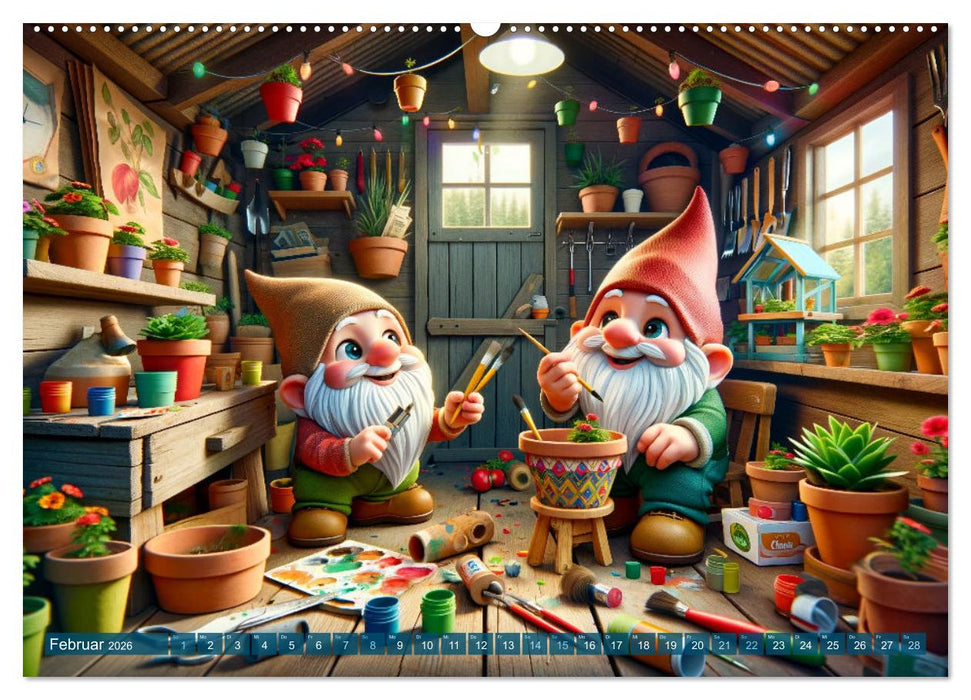 Jahreszeiten im Zwergenreich: Ein Gartenabenteuer (CALVENDO Wandkalender 2026)