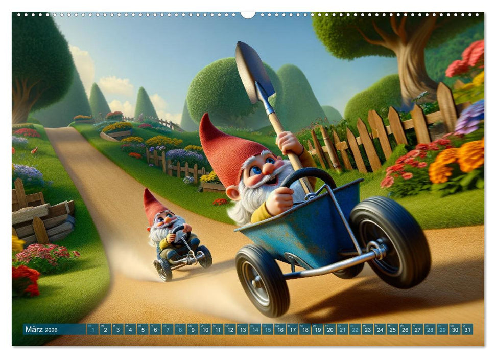 Jahreszeiten im Zwergenreich: Ein Gartenabenteuer (CALVENDO Premium Wandkalender 2026)