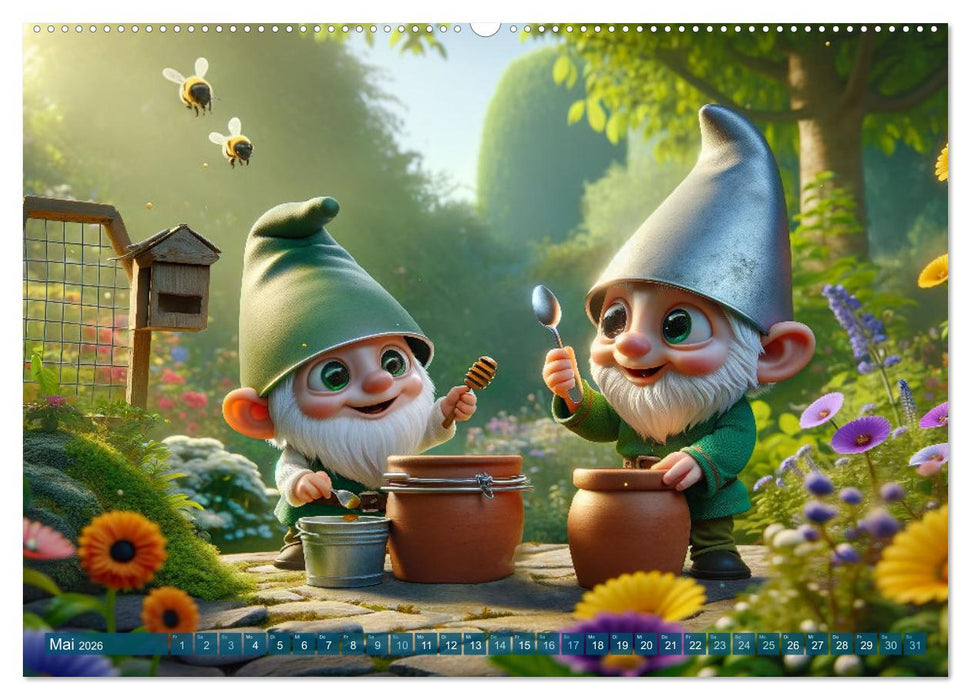 Jahreszeiten im Zwergenreich: Ein Gartenabenteuer (CALVENDO Premium Wandkalender 2026)