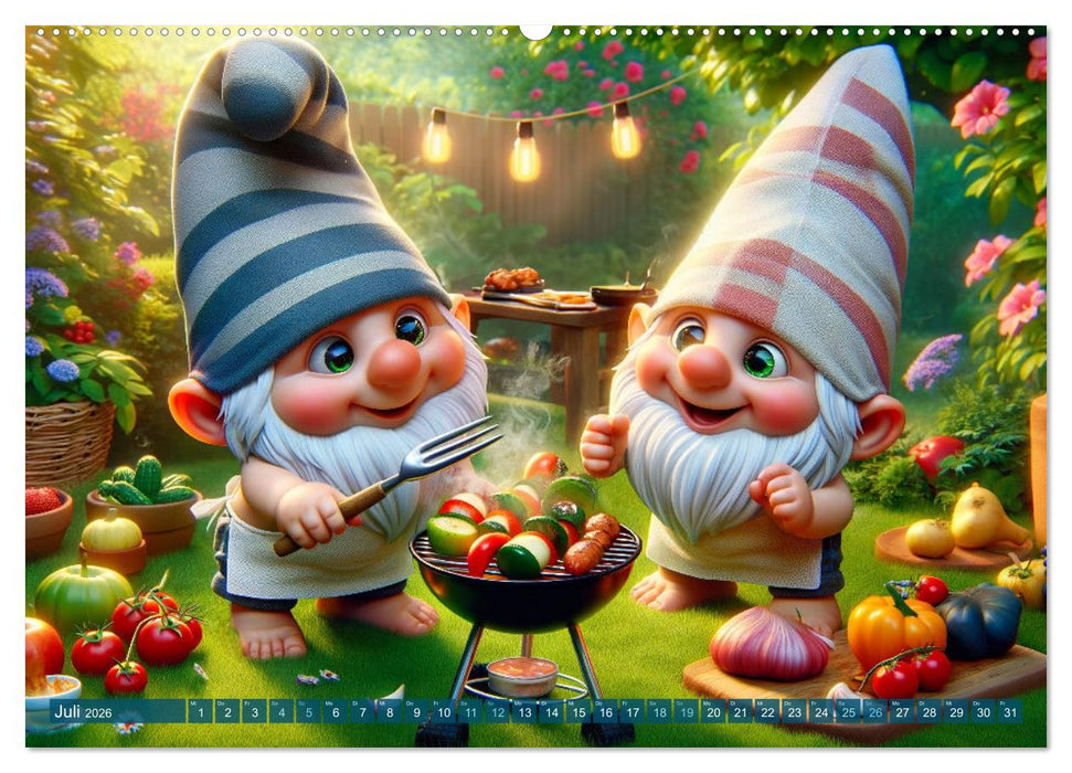 Jahreszeiten im Zwergenreich: Ein Gartenabenteuer (CALVENDO Premium Wandkalender 2026)