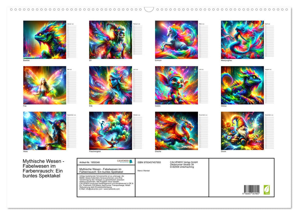 Mythische Wesen - Fabelwesen im Farbenrausch: Ein buntes Spektakel (CALVENDO Wandkalender 2026)