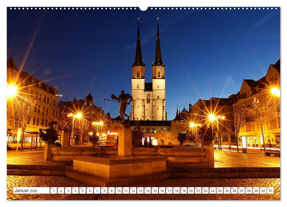 HALLE SAALE BEI NACHT (CALVENDO Premium Wandkalender 2026)