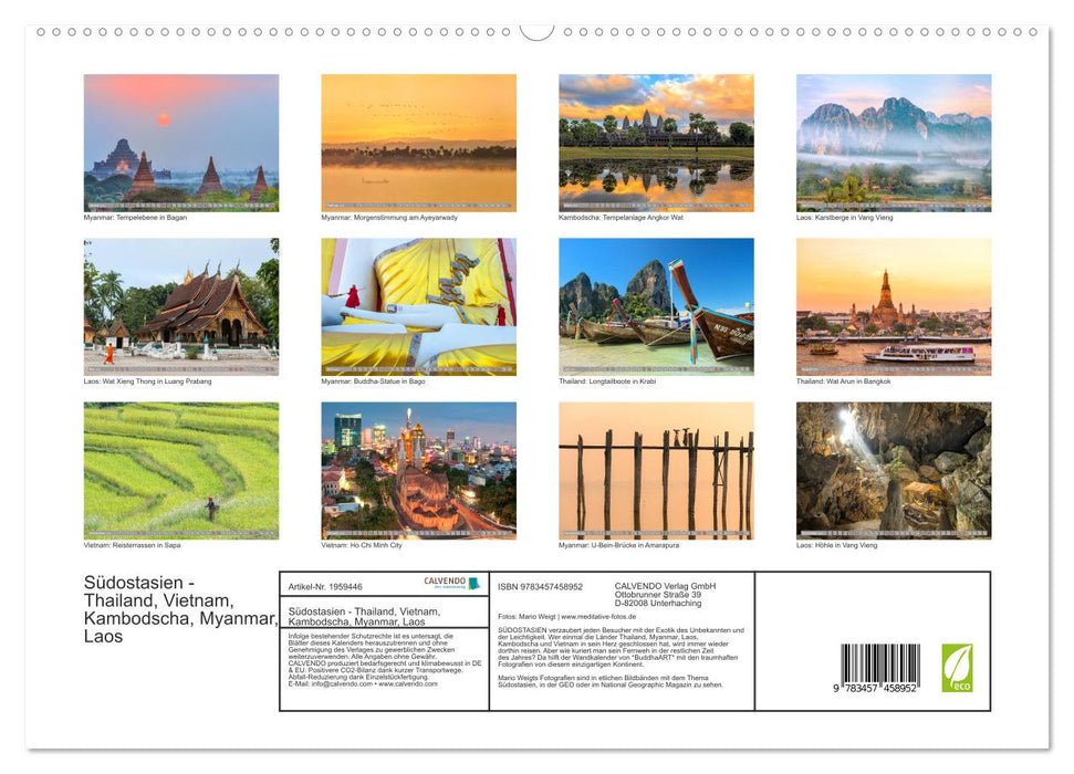 Südostasien - Thailand, Vietnam, Kambodscha, Myanmar, Laos (CALVENDO Premium Wandkalender 2026)