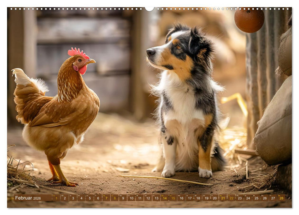 Bauernhof-Freunde - Hunde und ihre tierischen Freundschaften (CALVENDO Premium Wandkalender 2026)