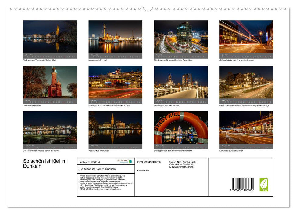 So schön ist Kiel im Dunkeln (CALVENDO Premium Wandkalender 2026)