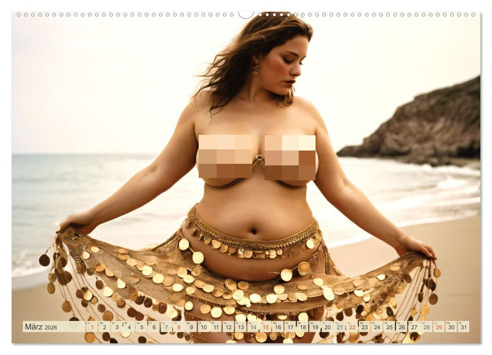 XXL Beach Girls Kalender - Kurvige Frauen am Strand (CALVENDO Wandkalender 2026)