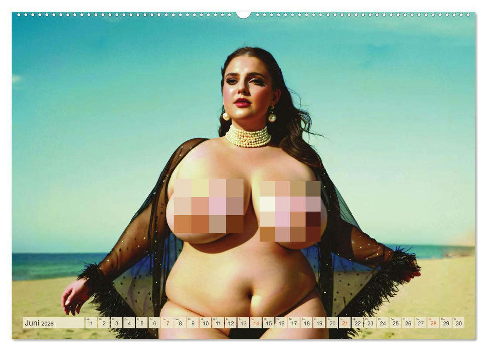 XXL Beach Girls Kalender - Kurvige Frauen am Strand (CALVENDO Wandkalender 2026)