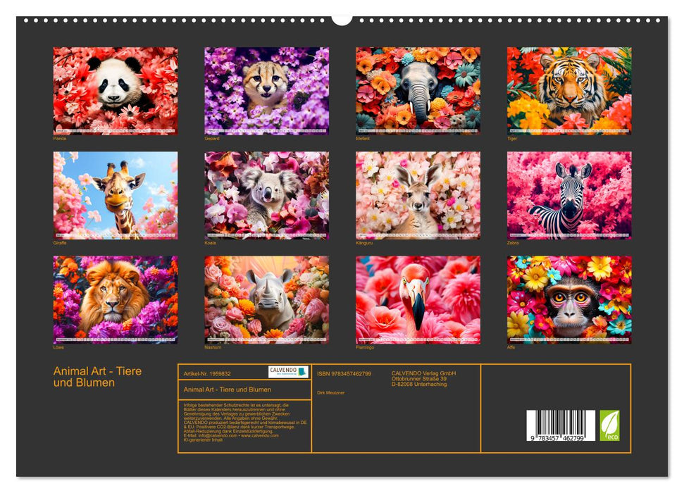 Animal Art - Tiere und Blumen (CALVENDO Premium Wandkalender 2026)