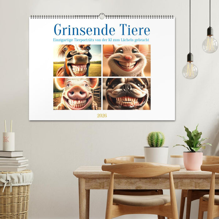 Grinsende Tiere - Tierporträts von der KI zum Lächeln gebracht (CALVENDO Wandkalender 2026)