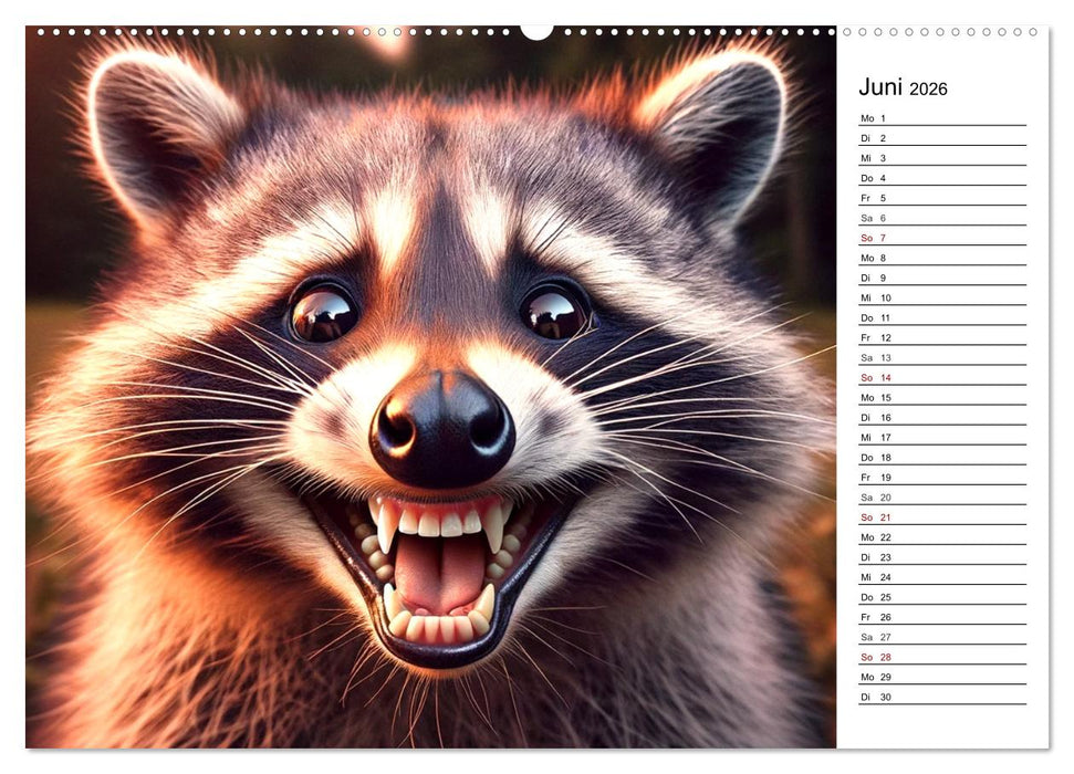 Grinsende Tiere - Tierporträts von der KI zum Lächeln gebracht (CALVENDO Wandkalender 2026)
