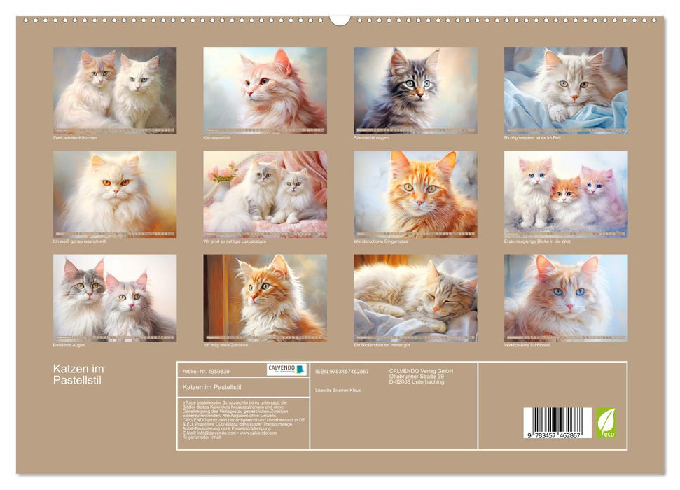 Katzen im Pastellstil (CALVENDO Premium Wandkalender 2026)