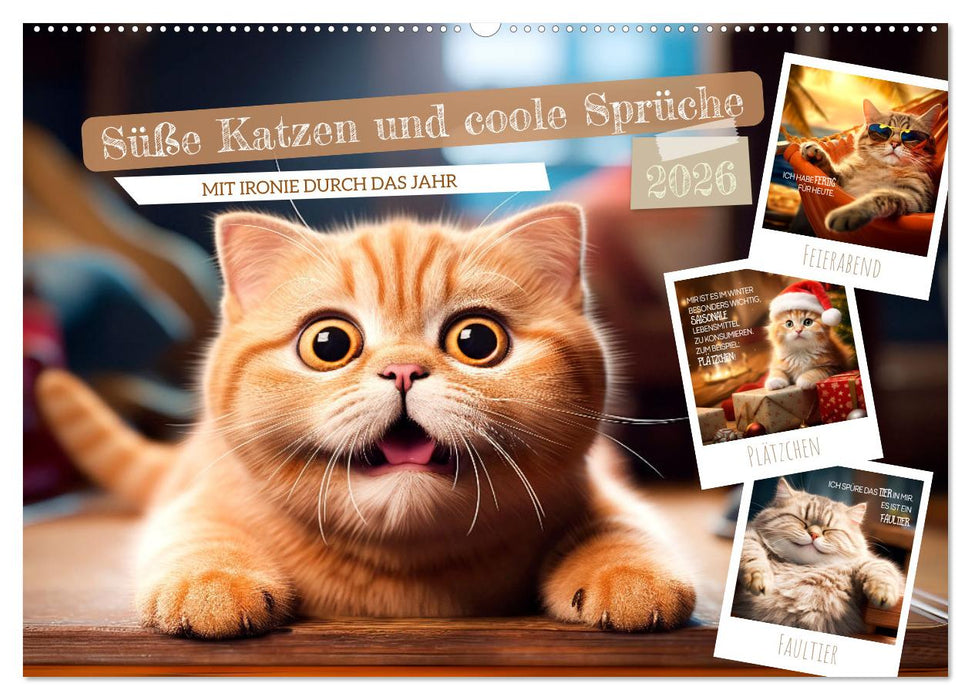 Süße Katzen und coole Sprüche (CALVENDO Wandkalender 2026)