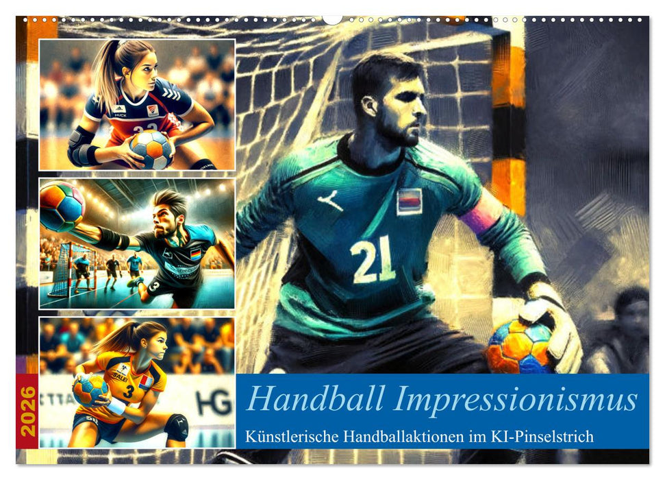 Handball Impressionismus, Künstlerische Handballaktionen im KI-Pinselstrich (CALVENDO Wandkalender 2026)