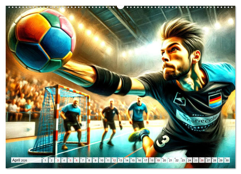Handball Impressionismus, Künstlerische Handballaktionen im KI-Pinselstrich (CALVENDO Wandkalender 2026)