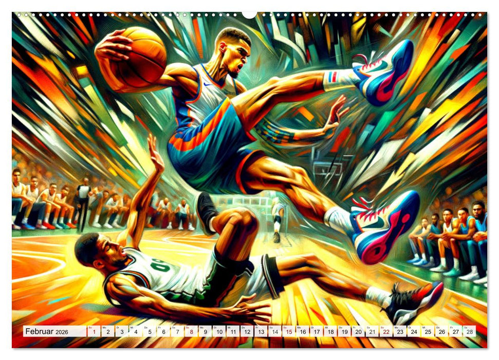 Basketball Expressionismus - Kunstvolle KI Interpretationen des Courts (CALVENDO Wandkalender 2026)