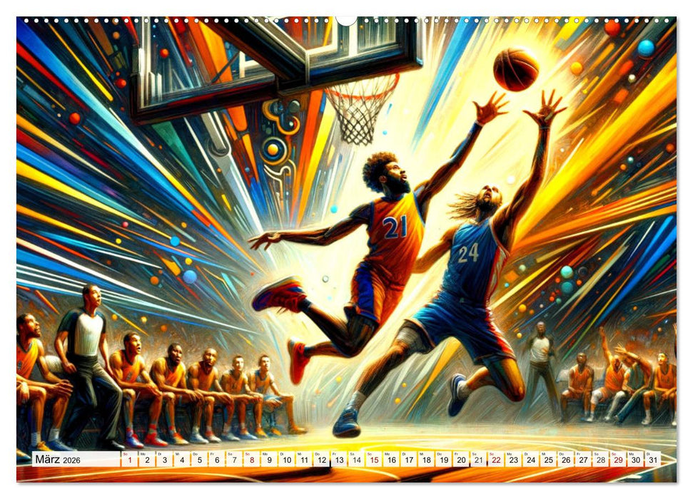 Basketball Expressionismus - Kunstvolle KI Interpretationen des Courts (CALVENDO Wandkalender 2026)