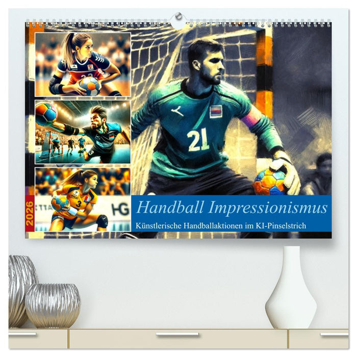 Handball Impressionismus, Künstlerische Handballaktionen im KI-Pinselstrich (CALVENDO Premium Wandkalender 2026)