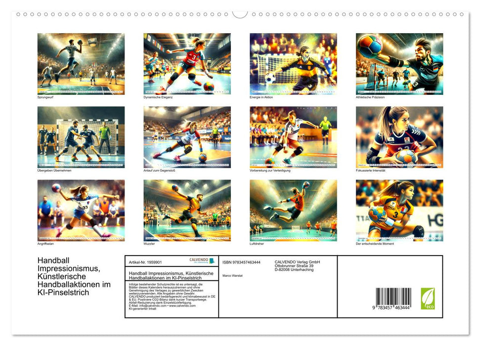 Handball Impressionismus, Künstlerische Handballaktionen im KI-Pinselstrich (CALVENDO Premium Wandkalender 2026)