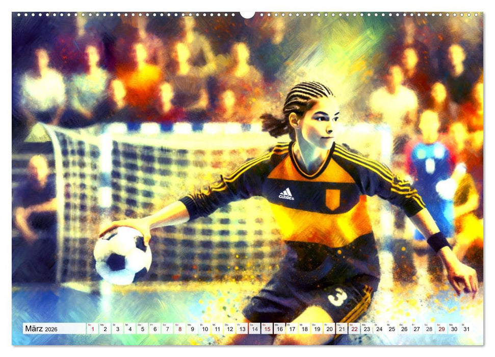 Handball Impressionismus, Künstlerische Handballaktionen im KI-Pinselstrich (CALVENDO Premium Wandkalender 2026)