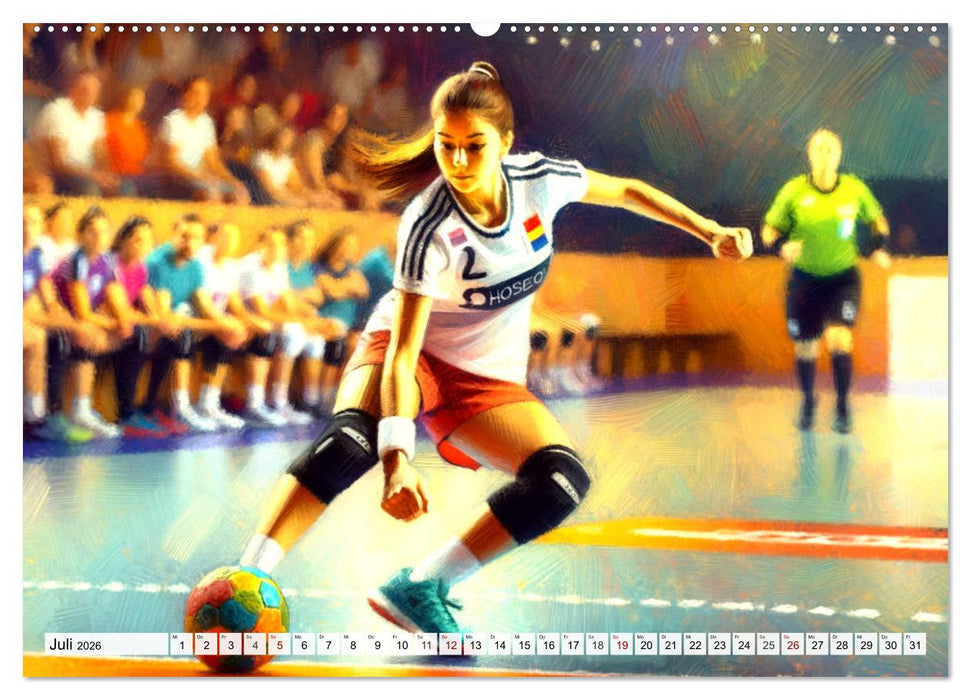 Handball Impressionismus, Künstlerische Handballaktionen im KI-Pinselstrich (CALVENDO Premium Wandkalender 2026)