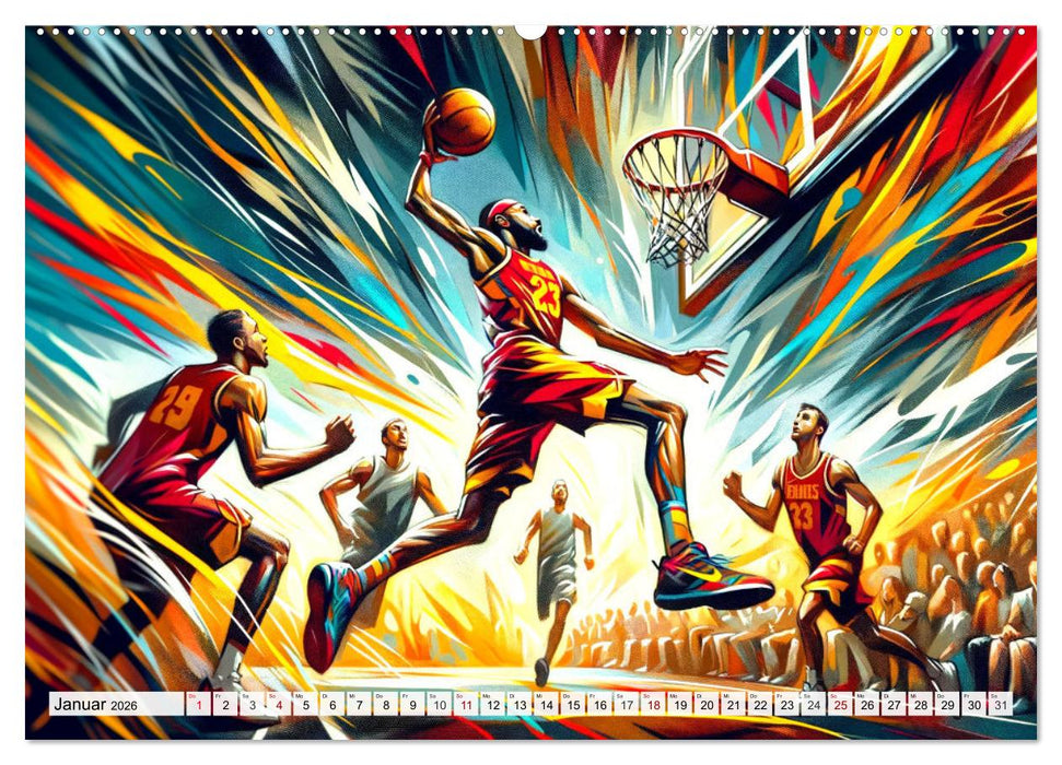 Basketball Expressionismus - Kunstvolle KI Interpretationen des Courts (CALVENDO Premium Wandkalender 2026)