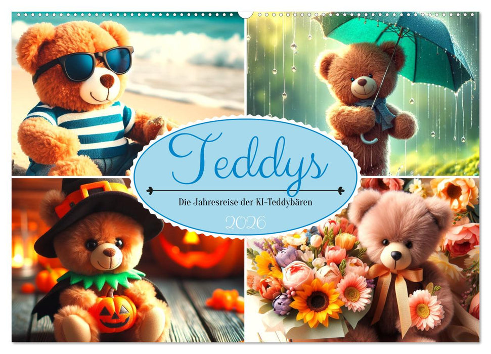 Teddys - Die Jahresreise der KI-Teddybären (CALVENDO Wandkalender 2026)