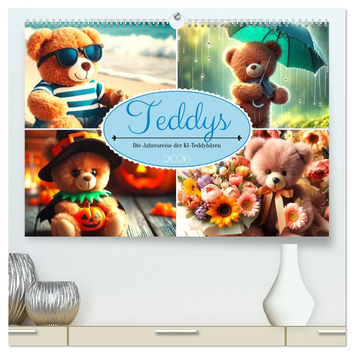 Teddys - Die Jahresreise der KI-Teddybären (CALVENDO Premium Wandkalender 2026)