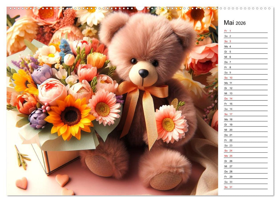 Teddys - Die Jahresreise der KI-Teddybären (CALVENDO Premium Wandkalender 2026)